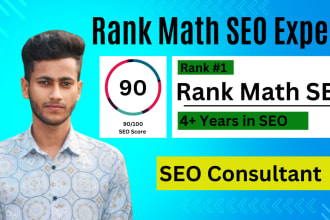 set up rank math on page SEO with 90 score and schema markup