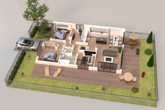 convert 2d floor plan to 3d floor plan within 24 hours