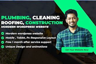 create custom website for plumbing, cleaning, construction and roofing services