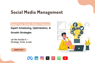 manage facebook, instagram, twitter and linkedin as a social media manager