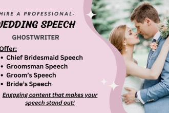 write special wedding speech, bridesgroom speech, groom or bride father speech