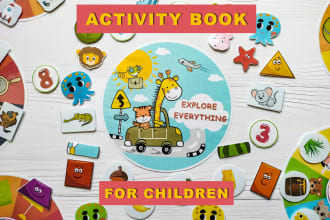 activity book, kids coloring book, cover design for amazon KDP and etsy