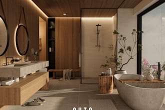 render 3d interior, interior design, house, restaurant