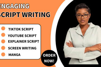 be your youtube script writer, explainer script, manga, screenwriting, and nba