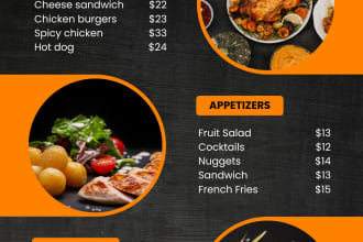 design eye catching restaurant menu and digital menu, menu bar