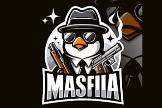 design high quality penguin mafia mascot logo with creative concept
