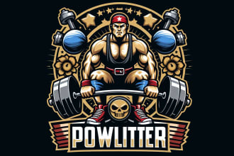 design outstanding powerlifting gym mascot logo  with express delivery