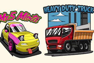 draw tooned car vector illustration tshirt merch design