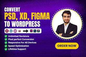 convert figma to wordpress, xd to wordpress, psd to wordpress using elementor