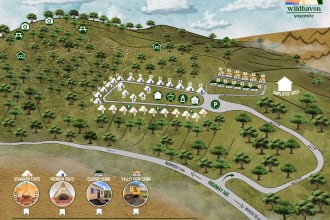 design facility map, holiday village map, resort map
