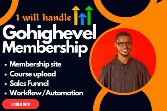 setup gohighlevel membership, site, online course website, funnel, communities