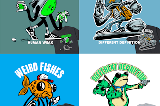 design creative mascot cartoon character for merch