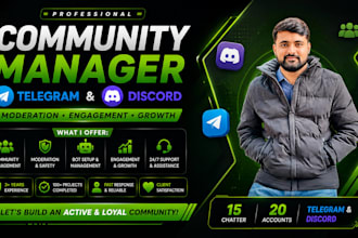 be nft telegram admin or discord moderator with 20 chatters accounts