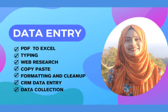 be virtual assistant for data entry, web research, copy paste, product upload