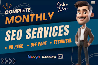 do complete website monthly on page technical and off page SEO backlinks