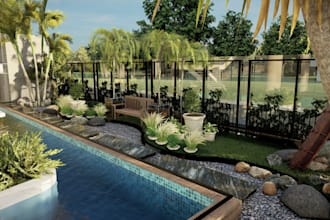 do render for landscape design, garden design, backyard, swimming pool