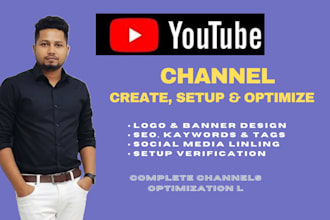 create and setup youtube channel with logo  banner