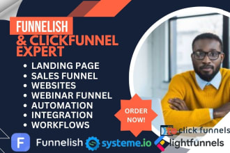 clone and design sales page, landing page on funnelish, lightfunnel,clickfunnels