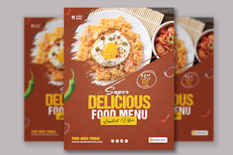 design attractive food flyer, food menu, restaurant menu and brochure