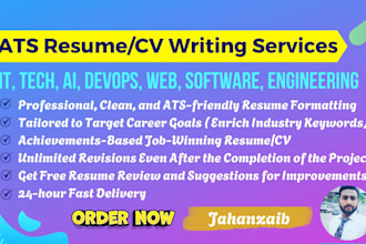 write tech resumes, CV for devops cloud engineers, full stack software developer