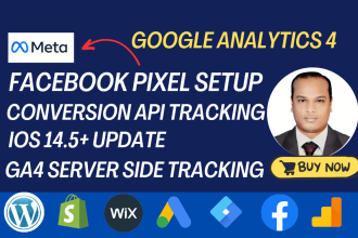 setup fb conversion API, meta facebook pixel shopify, GTM, migrate ga4, fix pixe