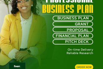 write an investor ready business plan for startup, business proposal, grants