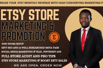 setup etsy store esty seo and etsy shop promotion campaign to boost esty sales