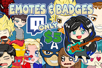 create custom cute and chibi twitch emotes and badges for you