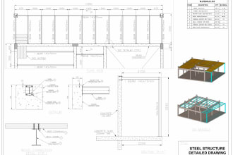 do steel structure detailed fabrication drawing in autocad with material list