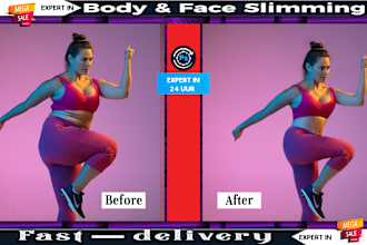 remove double chin, body slimming, photo retouching, image editing, six pack,