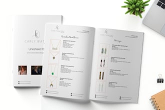 do digital sell sheet, catalogue, line sheet, brochure, catalog, pdf design