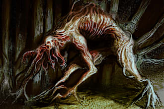 do a creepy and dark horror art illustration