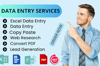 do data entry, copy paste, convert pdf, lead generation and excel data entry