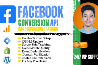 setup facebook pixel conversion API, ga4 ecommerce with server side tracking
