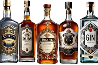 do label for gin, whiskey, vodka, rum, tequila, champagne, liquor, wine, beer