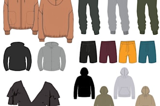 revise, improve and create fashion tech packs, flat sketches and size charts