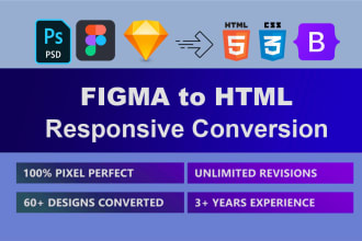 convert PSD to HTML landing page, figma to HTML, xd to HTML, sketch to HTML