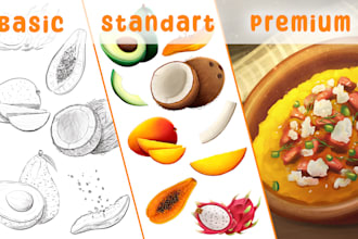 draw food and drink illustration for menu, recipes