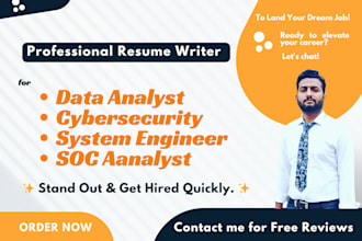 write cybersecurity, soc, data analyst, scientist, system engineer ats resume CV