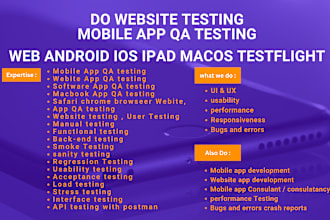 do QA user testing for website mobile app android iphone ipad development