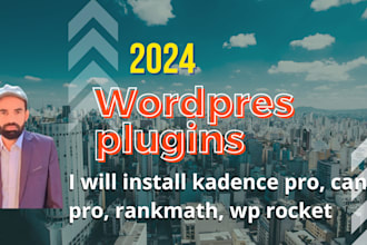 install kadence pro, rankmath, wp rocket, permatters plugins
