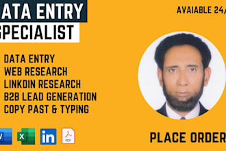 do data entry,web research,email list,linkedin leads