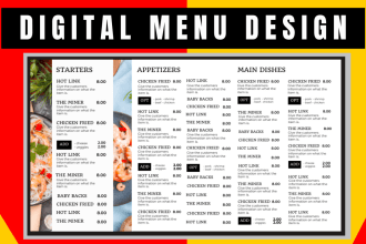 design editable digital restaurant and food menu or price list