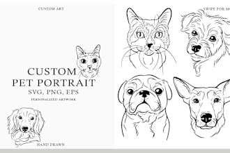 draw custom pet portrait in line art vector illustration