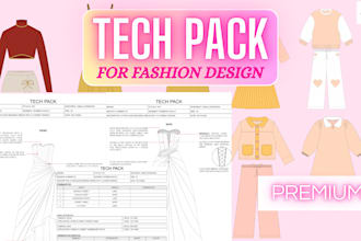create a detailed fashion tech pack with stitching, fabrics