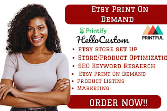 etsy print on demand store, etsy store creation, etsy pod printiful, printify