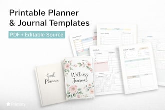 design printable planners, journals, and PDF templates