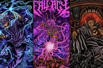 draw detailed anime character t shirts in a dark art style