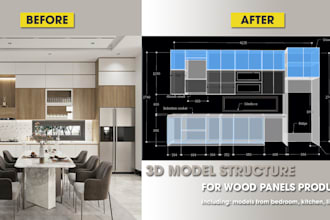 create 3d modeling a furniture using wood panels,plywood