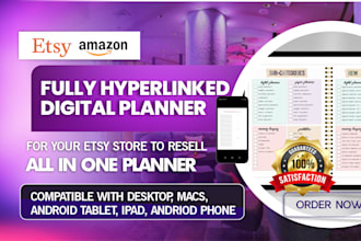 create etsy hyperlink digital planner, etsy shop, digital journal, tracker, kdp
